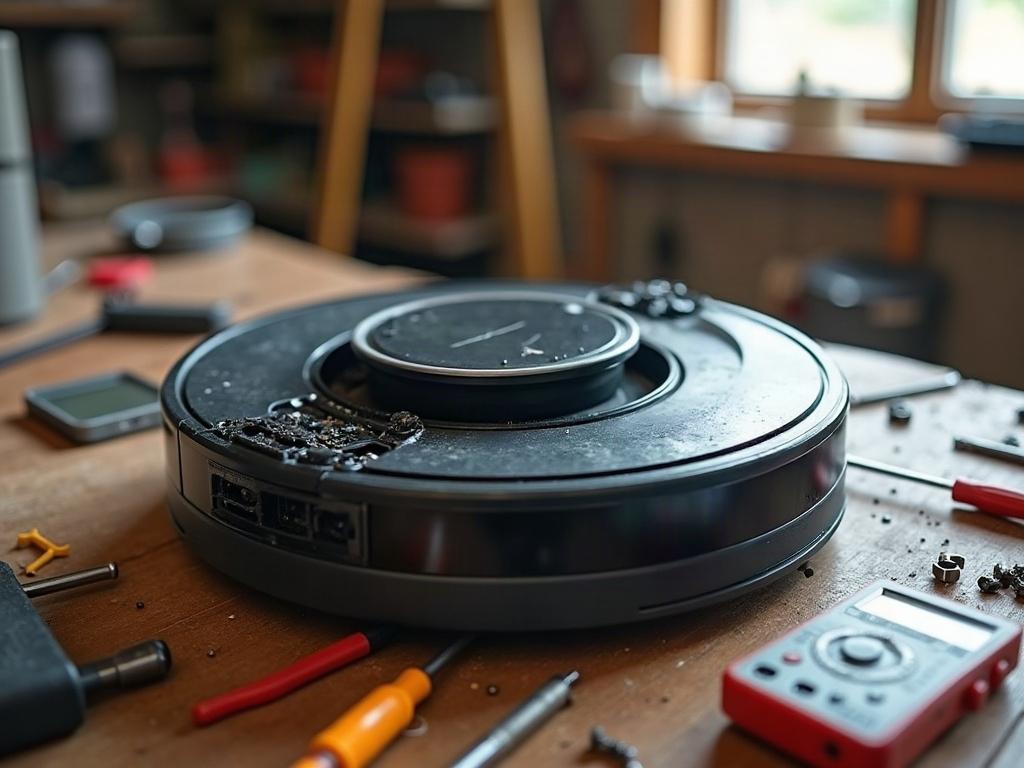 A close-up view of a robot vacuum's internal battery pack.