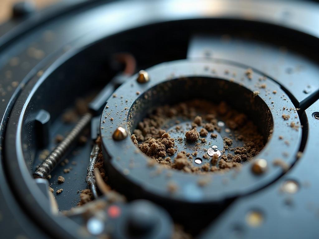A close-up view of the cliff sensor module on a Roborock robot vacuum cleaner.