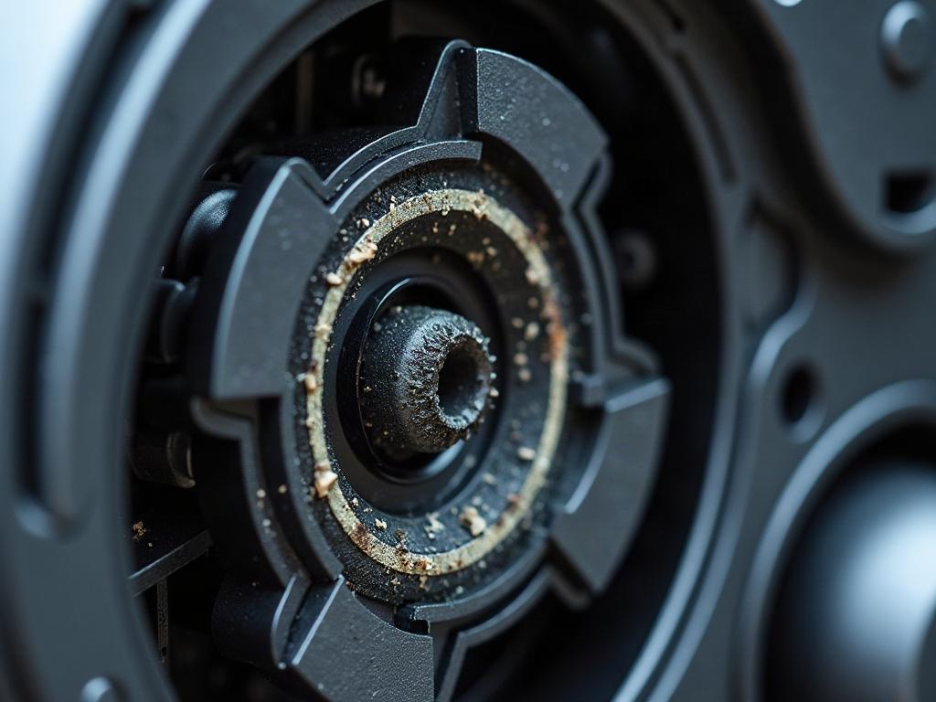 A close-up view of a robot vacuum's charging contacts
