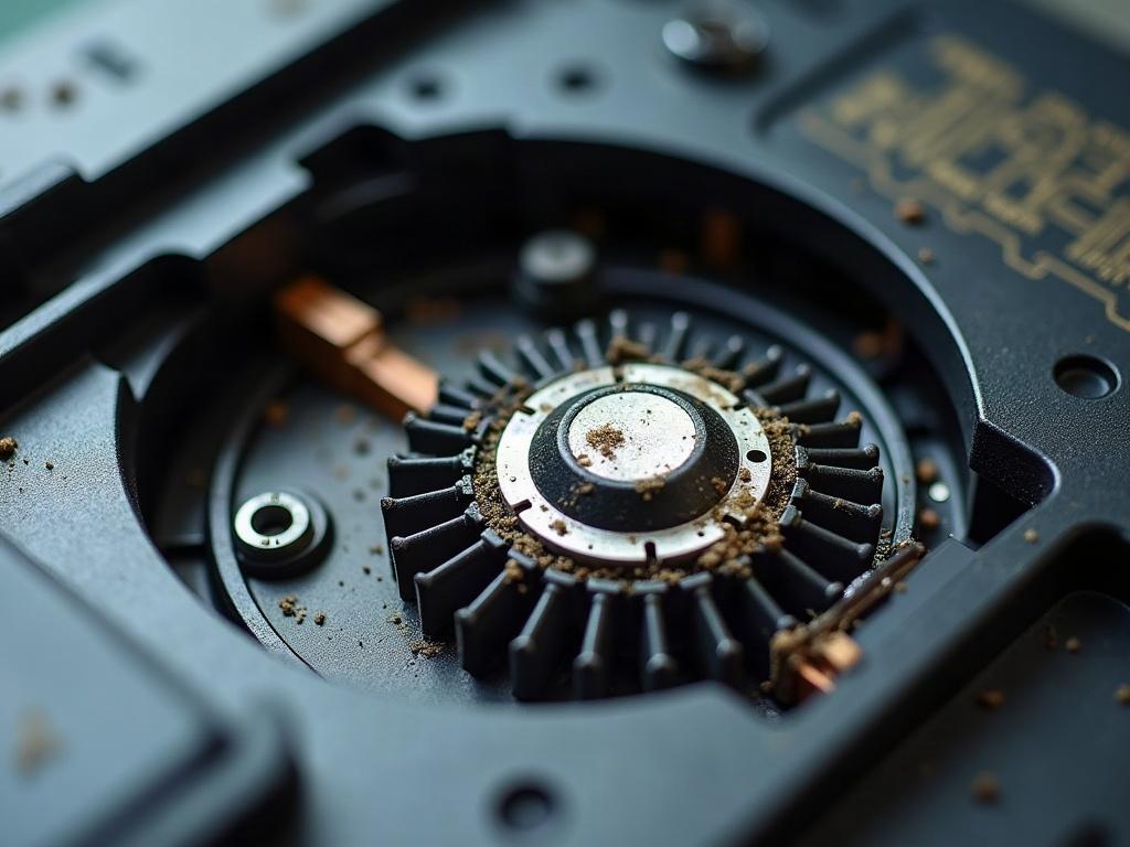 A close-up view of a robot vacuum filter being removed from the compartment.