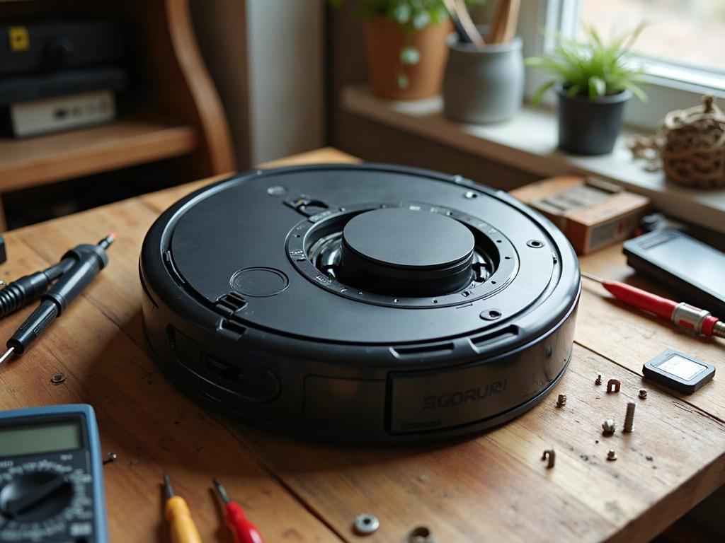 Close-up view of a robot vacuum's LiDAR turret