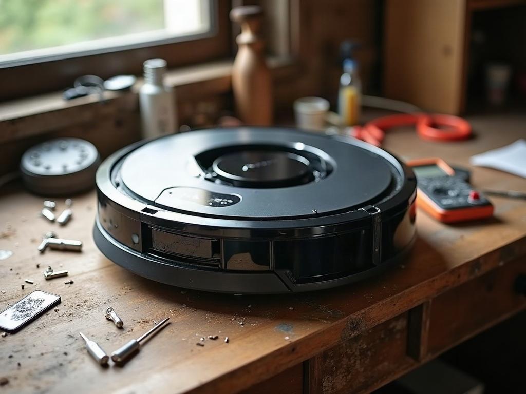 A robot vacuum cleaner docked on its charging station