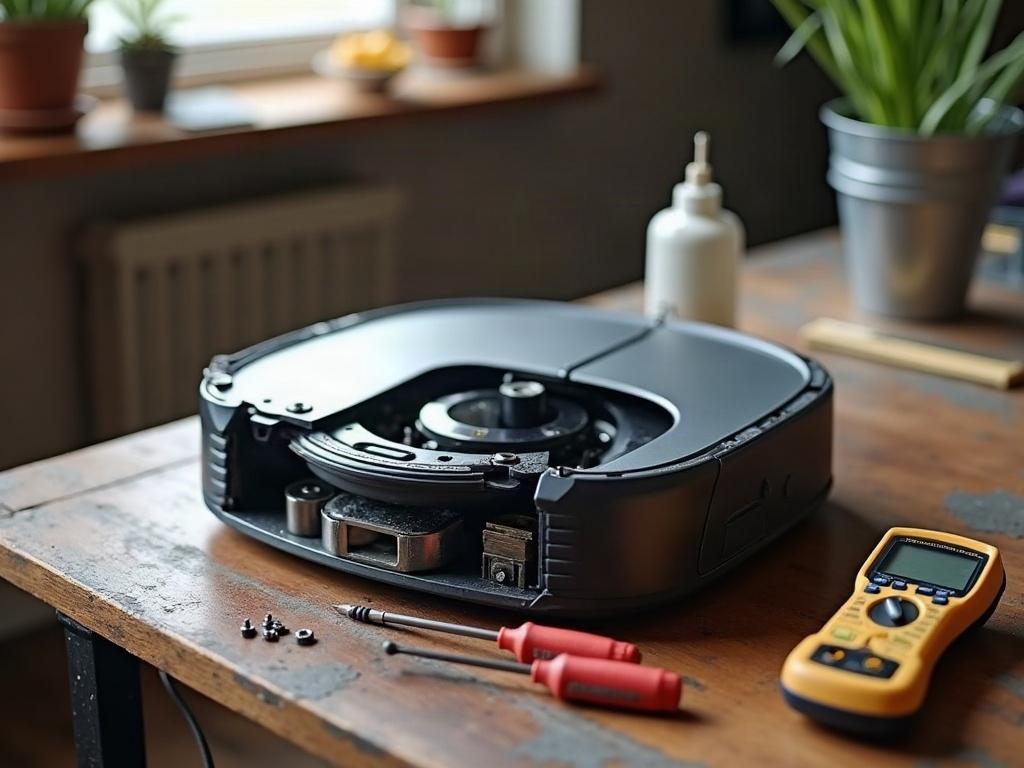 A robot vacuum's battery compartment being opened