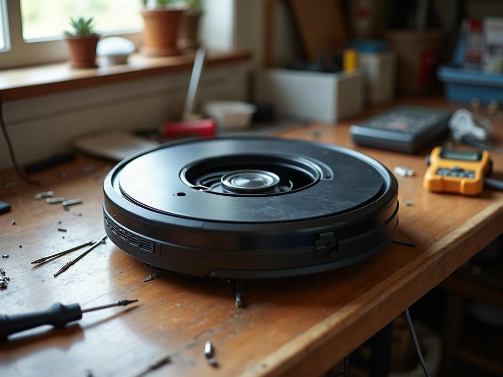 A robot vacuum cleaner on a hardwood floor