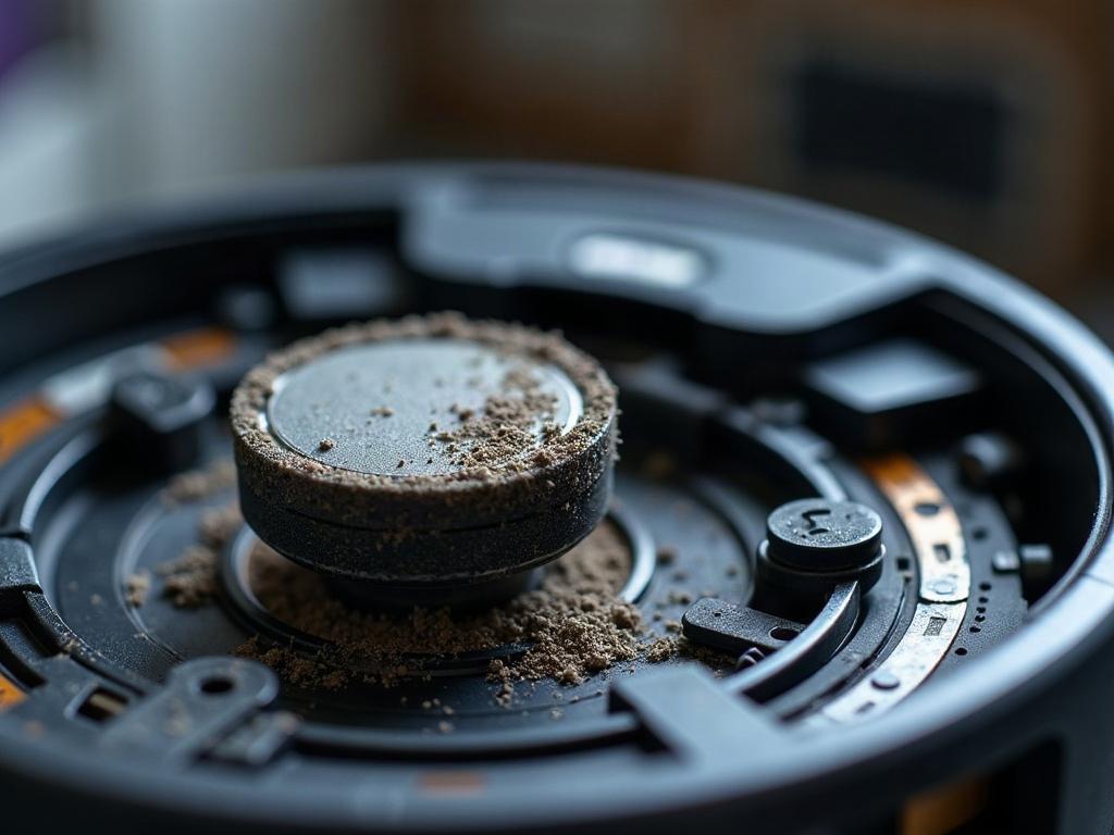 A close-up view of a robot vacuum's battery pack being disconnected during the replacement process.