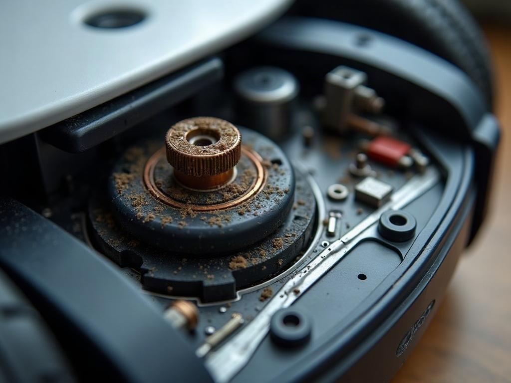 A close-up view of the water tank sensors on a robot vacuum, showing the sensor surfaces and connections.