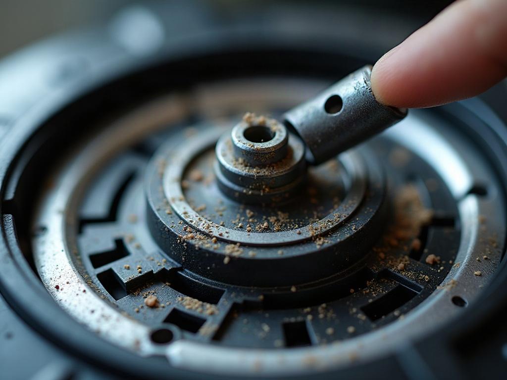 A close-up view of a robot vacuum's internal battery compartment, with the battery pack visible.