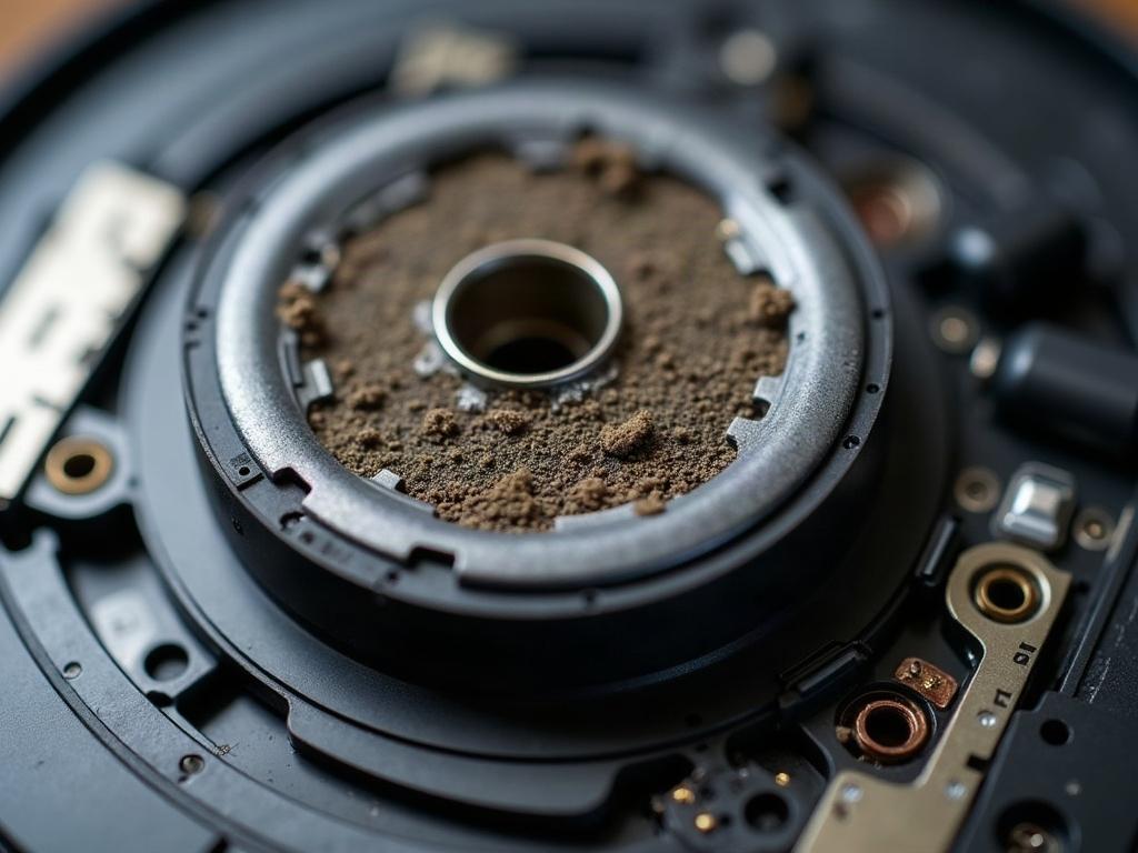 Close-up view of the charging contacts on the bottom of a Roomba robot vacuum